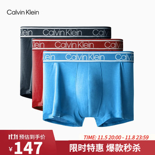 Calvin Klein CK内衣男士三条装时尚LOGO腰边亲肤透气贴身平角内裤 NP2261O 0I7-深蓝/蓝/红 M