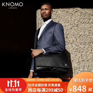 KNOMO 男士牛皮包盖式斜跨单肩包 NEW KOBE 154-304-BLK 黑色 15寸