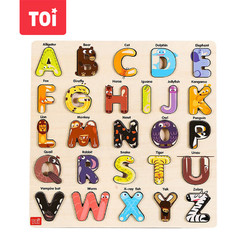TOI 图益 木质认知拼图玩具1-2-3-4岁宝宝早教数字字母认知男孩玩具女孩生日礼物动物字母板