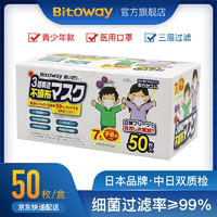 Bitoway 日本品牌一次性医用口罩 学生男女防细菌医用级防护面罩 透气3层含熔喷布防尘飞沫雾霾