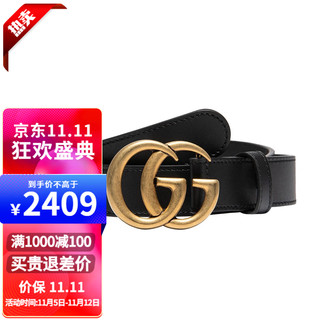 古驰（GUCCI） 双G金色板扣皮带皮革3CM宽男女同款 情人节礼物 414516 AP00T黑色 105