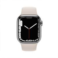 Apple 苹果 Series 7 耐克款 智能手表 45mm 蜂窝版 银色不锈钢表壳 星光色运动表带（血压、血氧）