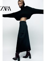 ZARA 秋冬新款 女装 黑色宽松腰身工装裙 9350888 800