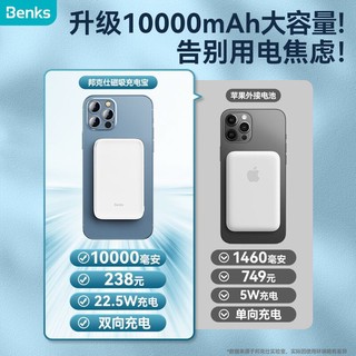 Benks 邦克仕 磁吸充电宝Magsafe苹果14ProMax外接电池10000毫安时