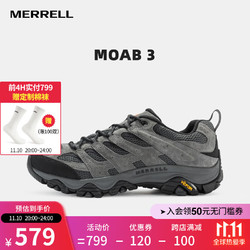 MERRELL 迈乐 男女款户外登山徒步鞋减震MOAB3轻量徒步防滑时尚耐磨透气徒步鞋 J035881黑灰（男） 44