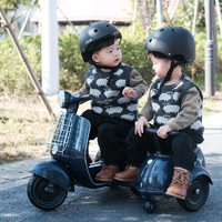 BRJ 贝儿佳 儿童电动摩托车可爱男女小孩宝宝三轮车可充电玩具车可坐双人 双电双驱+皮座+遥控+侧挂