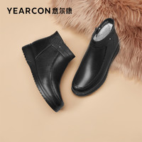 YEARCON 意尔康 女鞋2022冬季新款加绒保暖短靴真皮棉鞋中老年妈妈鞋皮鞋
