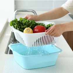 雅高 洗菜盆 双层塑料果蔬洗菜盆 方形沥水篮大号厨房沥水篮YG-C048