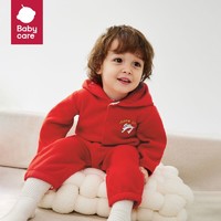 babycare 婴幼儿连体衣冬季保暖摇粒绒宝宝衣服新生儿新年红色爬服