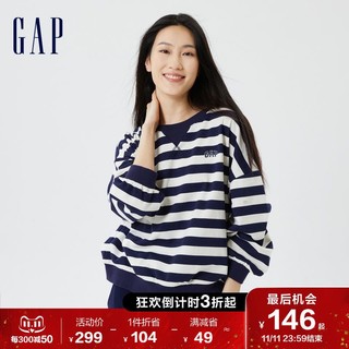 Gap 盖璞 女装秋冬2022新款LOGO条纹宽松法式圈织软卫衣445498运动衫