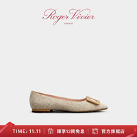 Roger Vivier 罗杰维维亚 RV女鞋Gommettine镀漆扣尖头平底复古单鞋芭蕾舞鞋