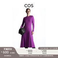 COS 女装 休闲版型圆领长袖缩褶连衣裙紫色2022秋季新品1097805002