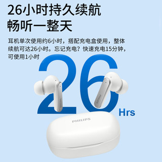 PHILIPS 飞利浦 TAT4507真无线蓝牙主动降噪入耳式游戏通话耳机2022新款 白色