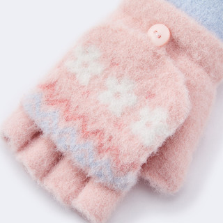 巴拉巴拉 儿童手套女童女生女孩冬季保暖翻盖半指花色针织加绒时尚
