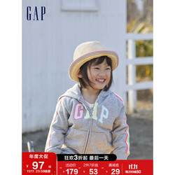 Gap 盖璞 男女幼童LOGO开襟法式圈织软卫衣809051 2022秋冬新款童装连帽衫