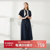 BEANPOLE 滨波 夏季新品女士休闲棉质卷边短袖衬衫型连衣裙气质