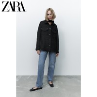 ZARA 秋冬新款 女装 黑色长袖翻领纹理衬衫外套 8073286 800