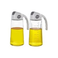 百魅 厨房玻璃油壶装油倒油防漏自动开合大容量不挂油酱油瓶醋瓶家用 2个装 630ML