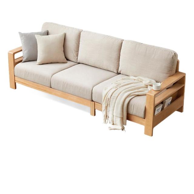 源氏木语 Y56H06 全实木沙发 三人位 米白