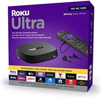 Roku Ultra 2022 4K/HDR/杜比视界流媒体设备和带可充电电池的 Roku Voice Remote Pro,免提语音控制