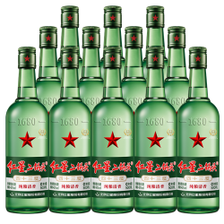 4元】整箱白酒_red star 红星 二锅头43度绿瓶500ml*12瓶整箱清香型