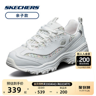 SKECHERS 斯凯奇 女鞋彩色流线熊猫鞋松糕厚底老爹鞋运动鞋13144 39.5 黑色/浅粉色/BKLP