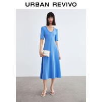 URBAN REVIVO UR女装时尚坑条纹圆领紧身宝藏连衣裙WG33R7FN2000