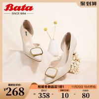 Bata 拔佳 浅口单鞋女春秋季商场新款百搭真羊皮尖头高跟凉鞋03197AK1