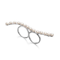 京润珍珠 曲线 S925银镶淡水珍珠戒指 4-5mm女戒小众设计