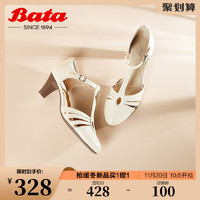 Bata 拔佳 包头凉鞋女2022夏季商场新款羊皮镂空复古软底高跟鞋AD329BK2