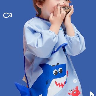 kocotree kk树 KQ20123 儿童吃饭罩衣 围兜款 蓝色小鲨鱼 M