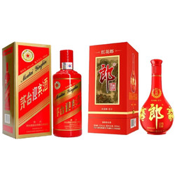 LANGJIU 郎酒 红花郎10 53度 酱香型白酒 500ml+茅台 迎宾酒 中国红 500ml 组合装