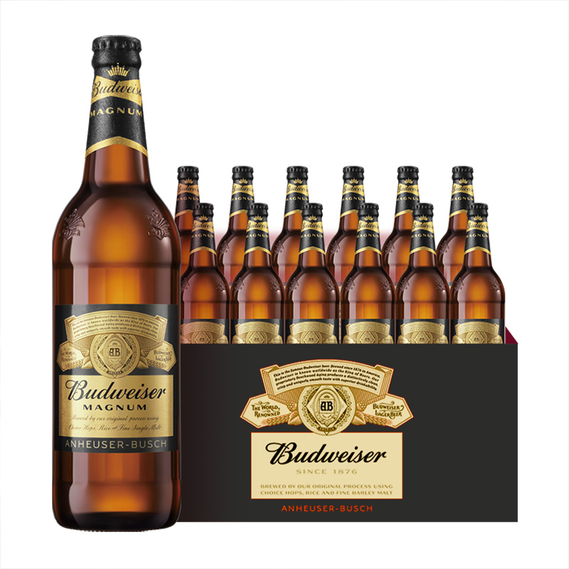 budweiser 百威 啤酒黑金小麦美式拉格瓶装啤酒大瓶600ml*12瓶