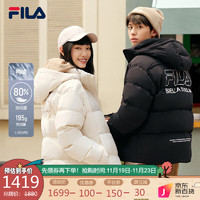 FILA 斐乐 官方羽绒服情侣款2022冬季宽松休闲运动连帽长袖印花保暖外套男女装上衣 正黑色-BK 175/96A/L