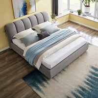 QuanU 全友 105195B+105199ⅠK 现代简约床+床垫 浅灰 180*200cm 框架款