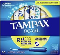 TAMPAX 丹碧丝 带有塑料涂抹器的珍珠卫生棉条，定期吸收，200支，无气味（50支，4包-200支）