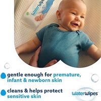 water wipes WaterWipes 婴儿湿巾，可生物降解，由 99.9% 水制成，无香味，适合低敏肌肤，720 片（12 包）