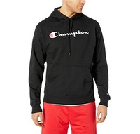 Champion 冠军 男士强力混纺抓绒套头衫, 黑色/Champion 字体, Large