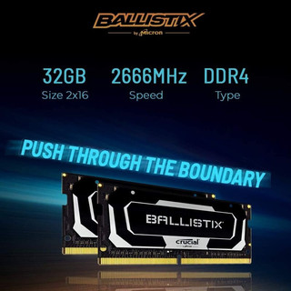 Crucial 英睿达 Ballistix 3200笔记本电脑内存条 游戏玩家 DDR4 超频稳定 32GB Kit (16GBx2)