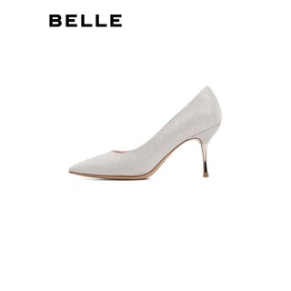 BeLLE 百丽 亮片单鞋女2022新商场同款宴会通勤时尚细跟高跟鞋BDA03AQ2 银色 36