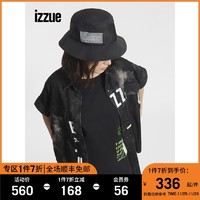 izzue 伊苏 女装牛仔衬衫夏季潮酷街头晕染logo印花8502U1G