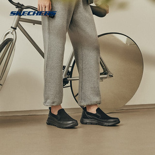 Skechers斯凯奇冬季绒面纯色小黑鞋尖头厚底缓震乐福鞋套脚鞋男216049 BBK全黑色 39.5