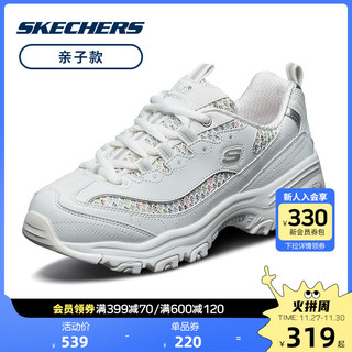 SKECHERS 斯凯奇 女鞋彩色流线熊猫鞋松糕厚底老爹鞋运动鞋13144 39.5 黑色/浅粉色/BKLP