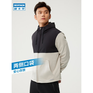 迪卡侬（DECATHLON）运动夹克男秋冬保暖防风跑步健身加绒休闲连帽外套MSCJ 米白色 XXL