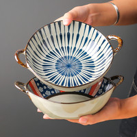 KAWASIMAYA 川岛屋 日式双耳汤碗家用2021新款网红餐具陶瓷大碗拉面碗手柄汤盆