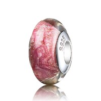 ATHENAIE Murano Glass 925银芯金沙炫彩琉璃珠转运珠/单颗珠 浅粉色AMGB38