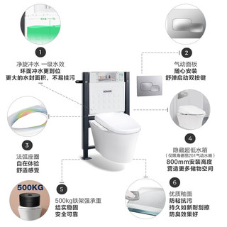 科勒（KOHLER） 科勒(KOHLER)壁挂马桶维亚挂墙式坐便器嵌入式墙排直冲挂厕 挂厕（201气动水箱）配8297T智能盖