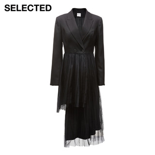 SELECTED思莱德新款西装领不对称拼接网纱长袖超A女主风西装裙