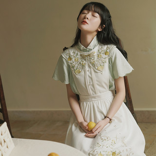 织羽集 汉元素 一颗柠檬 女士短袖衬衫 Y06385 白色 S
