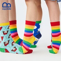 迷你巴拉巴拉 儿童袜子2022年男女童棉弹力多彩撞色中筒袜亲子袜